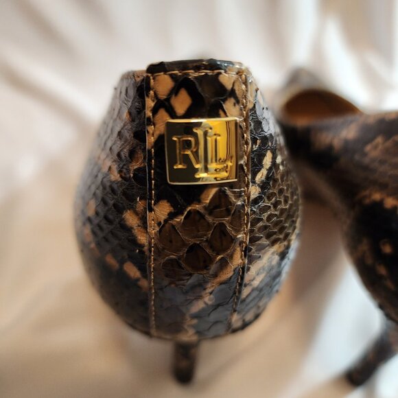 LAUREN RALPH LAUREN SIZE 8B SNAKESKIN 3" HEELS CLASSY SOPHISTICATED WORN ONCE - Picture 4 of 9